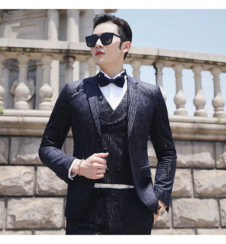 Men's Business Casual Suit Suit Three-piece Suit Small Western Fit Young Men's Wedding Dress