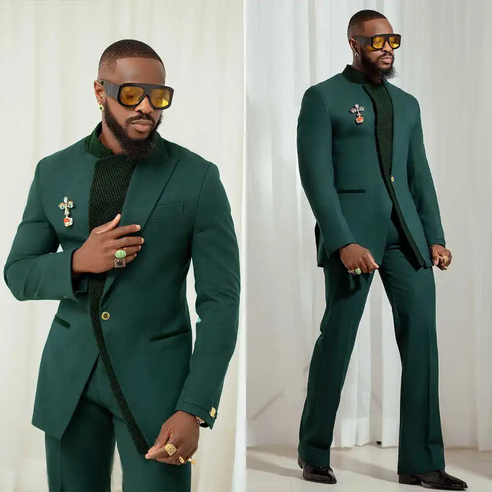 Trim Fit Wedding Tuxedos 2 Piece Set Jacket Pants One Button Men Suit Handsome Groom Business Evening Suit Customized