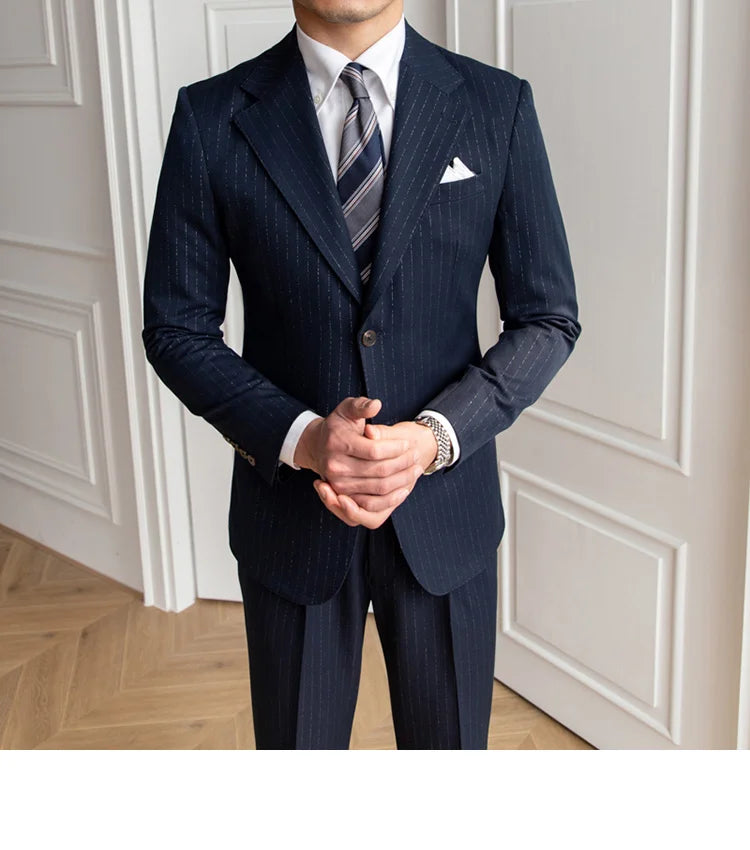 Traje de novio a rayas brillantes para banquete, para hombre, de un solo pecho, de 2 piezas, para fiesta de boda, entallado, para hombre