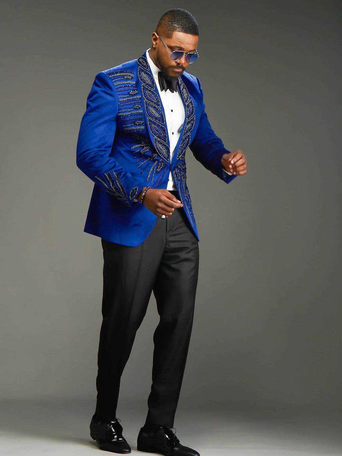 Fashion Men's Suit Shawl Lapel Tailor-Made 2 Pieces Set Beading Jacket Sequins Blazer One Button Groom Customized Coat Pants