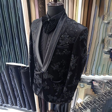 Elegantes trajes de hombre con apliques de cuentas, esmoquin de novio, 2 piezas, para cena de boda, blazer de novio de lujo, trajes de hombre a medida, Ternos Completo