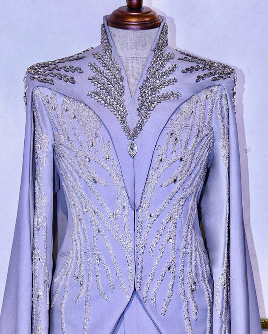 Luxury Men Suits Crystal Beaded Tailor-Made 1 Piece Sequins Only Jacket with Cape Cosplay Evening Party Blazer Customized Coat