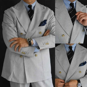 Pinstriped Elegant Men Wedding Suits Peak Lapel Double Breasted Tuxedos Groom Party 2 Pcs Blazer Pants Party Customized Suit