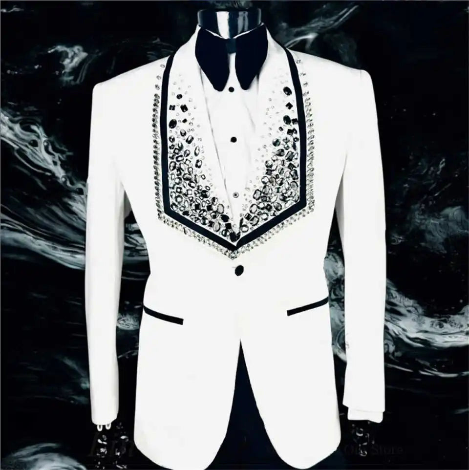 Exquisite Diamonds Wedding Tuxedos 1 Piece Set Jacket Shawl Lapel Men Suit Classic Fit Groom Wear Business Blazers Customized