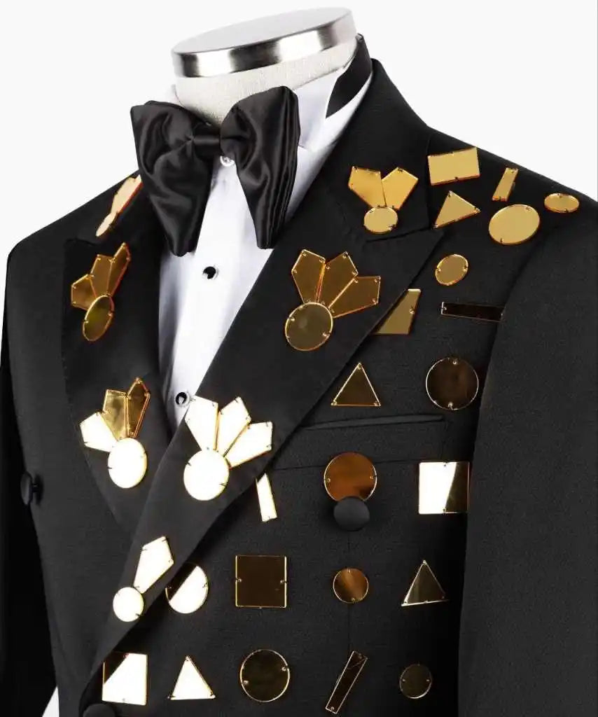 Handsome Wedding Tuxedos 2 Piece Set Jacket Pants Peaked Lapel Men Suit Sequin Double Breasted Groom Wear Party Suits Customized