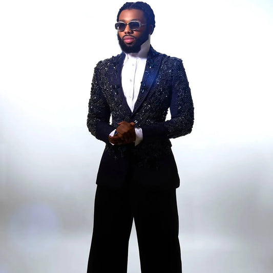 Luxury Groom Tuxedos Black Shinny Diamond Sequins Men's Wedding Suits Long Prom Blazers Bridegroom Costume Homme Customized