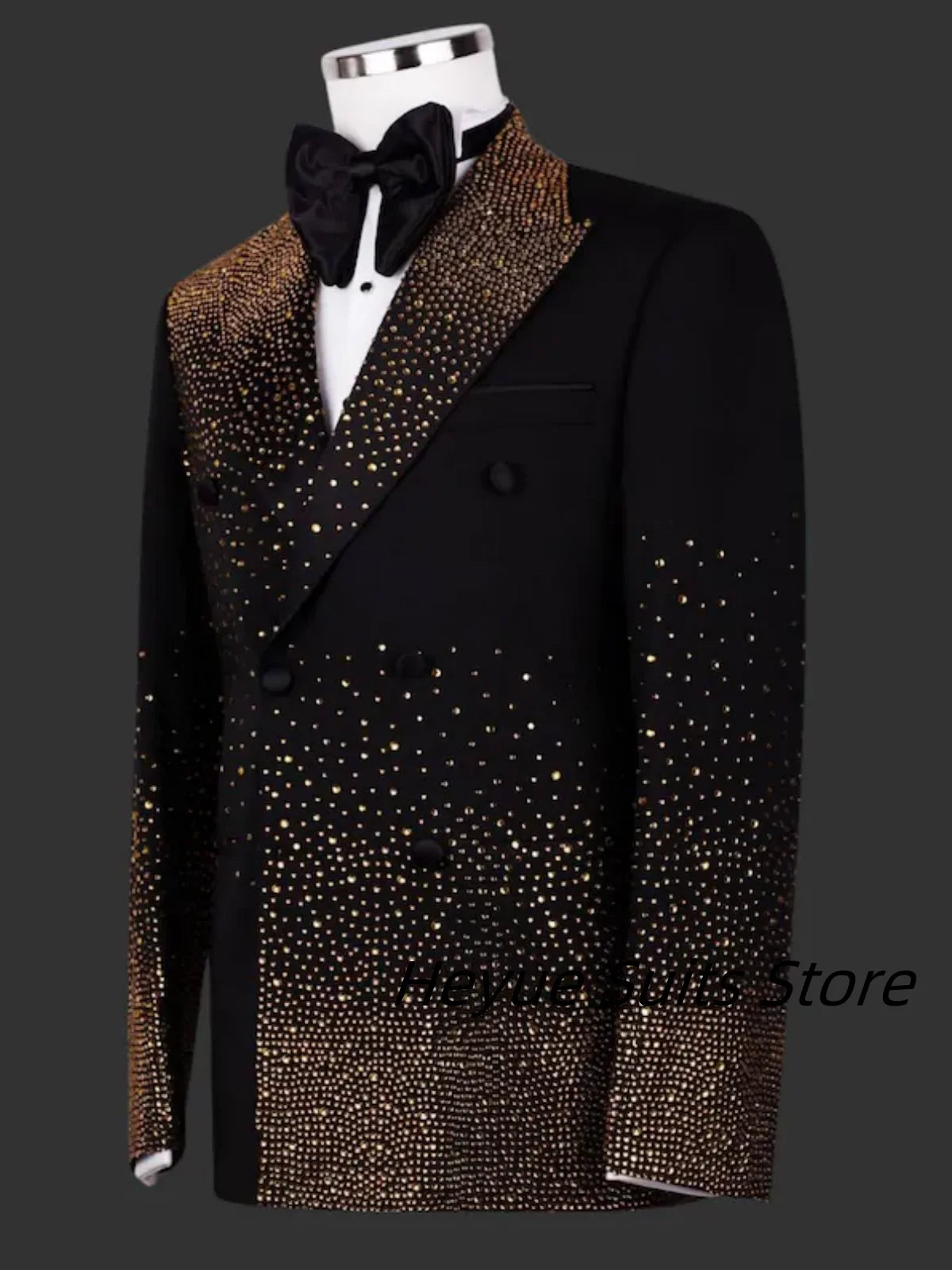 Elegant Golden Beads Men Suits Slim Fit Lapel Customized Groom Party Tuxedos 2 Pieces Sets Male Blazers Fashion