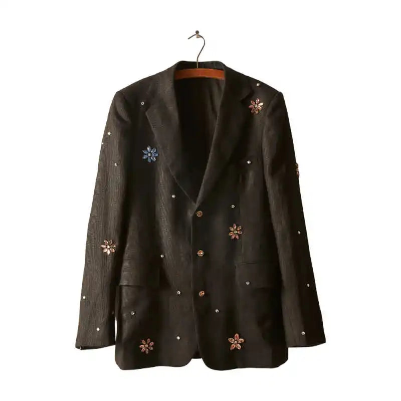 Sparkling  Men's Suits 2 Pieces Jacket Pants Single Breasted Notch Lapel Crystals Prom Ladies Business Office Customized