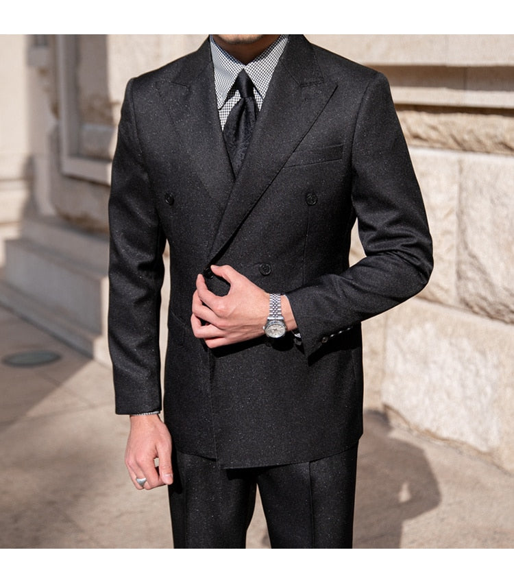 Trajes formales casuales de doble botonadura, 2 piezas, trajes de negocios sencillos de lujo para hombre, traje ajustado de color liso para hombre 