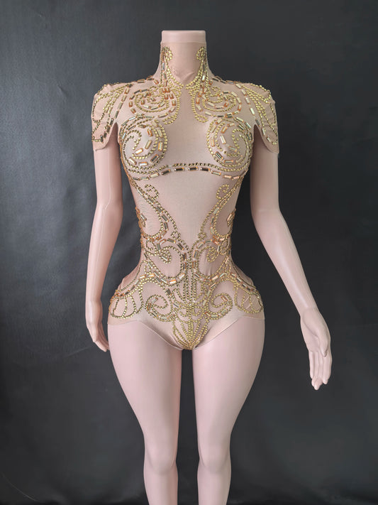 Nuevo mono de diamantes de imitación para baile en barra, ropa de actuación, atuendo para fiesta, rave, ropa de club, disfraz elástico de Drag Queen