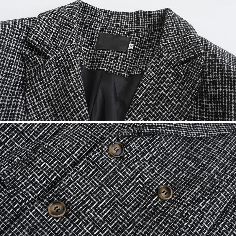 Autumn Men Blazers Slim Fit Plaid Suits Jackets Male Long Sleeve Double-breasted Outerwear Business Casual Coats