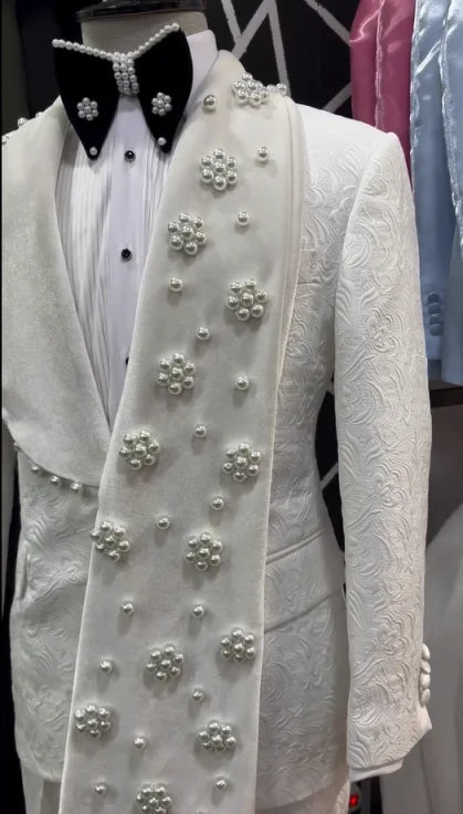 Design Man Tuxedos Jacquard 2 Piece Set Jacket Pants Wedding Suit Elegant Shawl Lapel Evening Groom Party Outfits Customized
