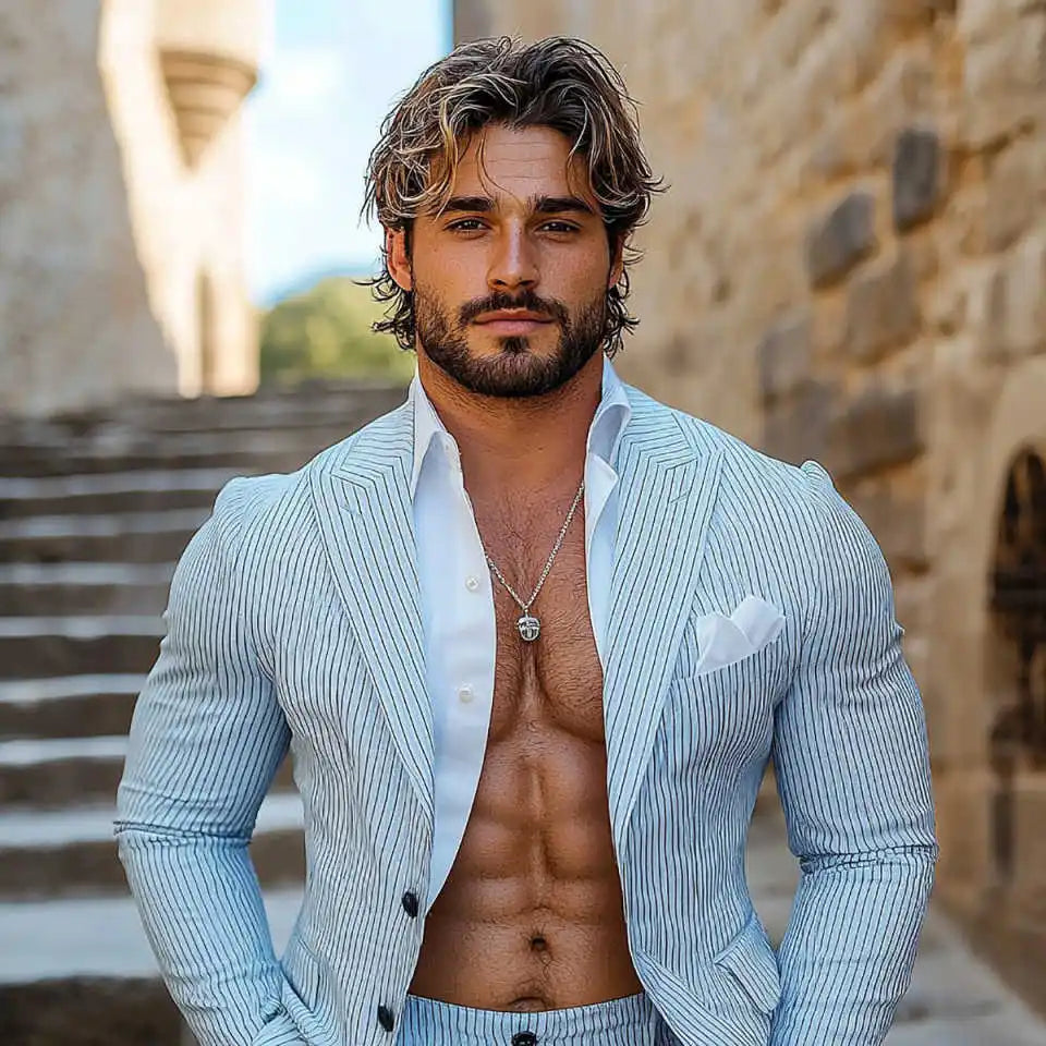 Casual Stripe Men Suits Slim Fit 2 Pieces Set Notched Lapel Double Breasted Party Prom Groom Tuxedos Business Customized