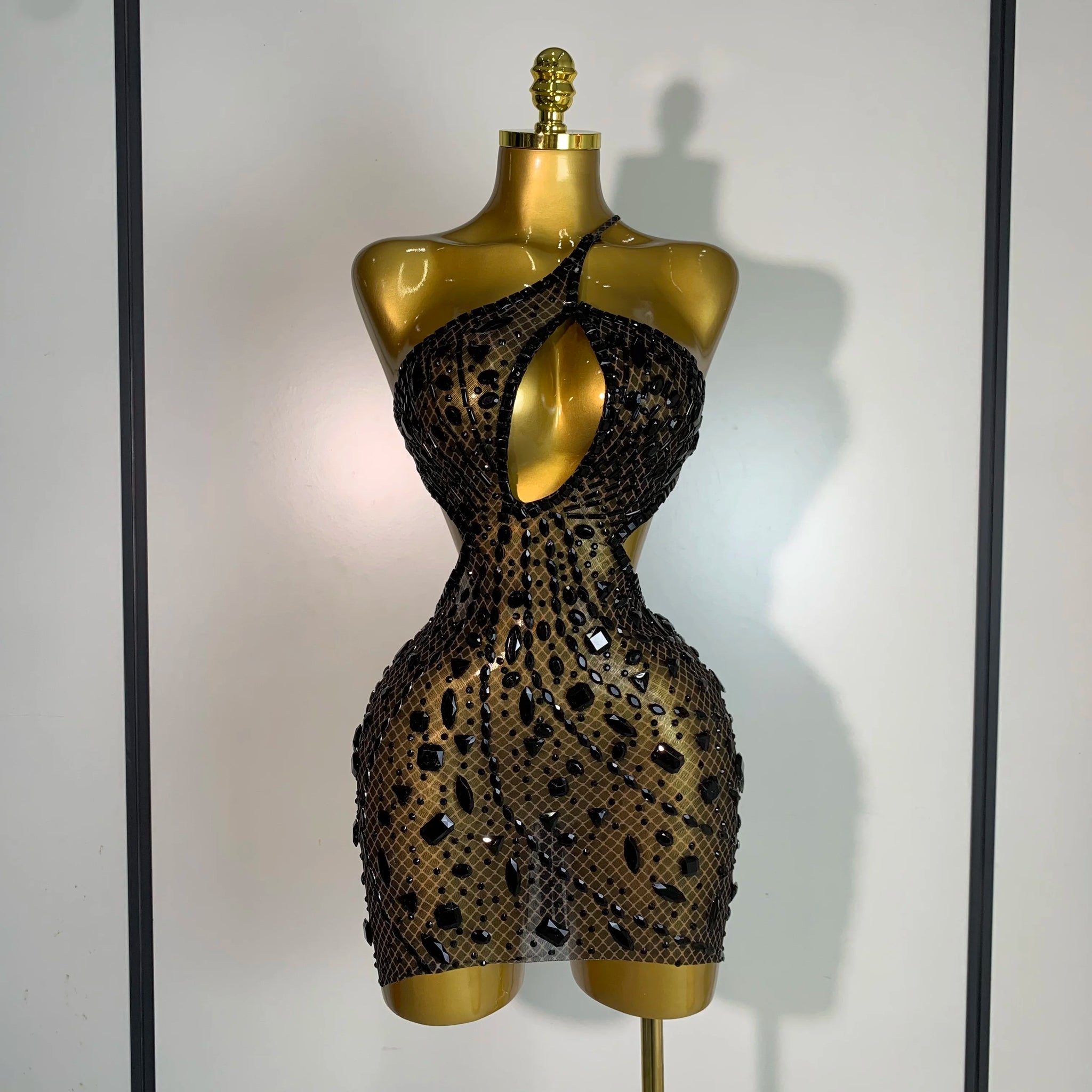 Women Sexy Backless Hollow Out Diamond Evening Prom Gown Birthday Luxury Celebrate Stage Nightclub Outfit