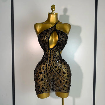 Women Sexy Backless Hollow Out Diamond Evening Prom Gown Birthday Luxury Celebrate Stage Nightclub Outfit