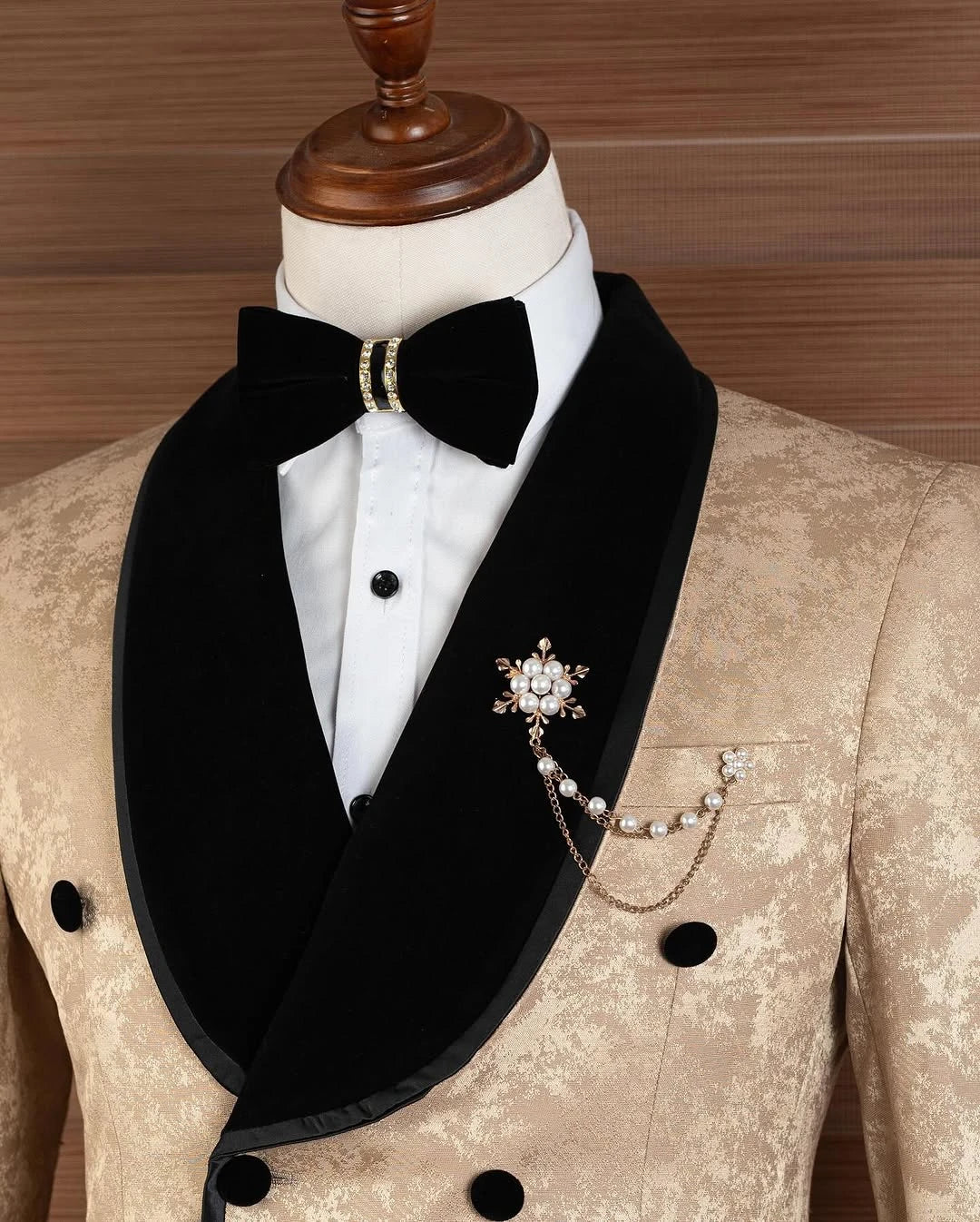 Modern Men Suits Jacquard 2 Pieces Set Tailor-Made Velvet Jacket Shawl Lapel Blazer Double Breasted Groom Customized Coat Pants