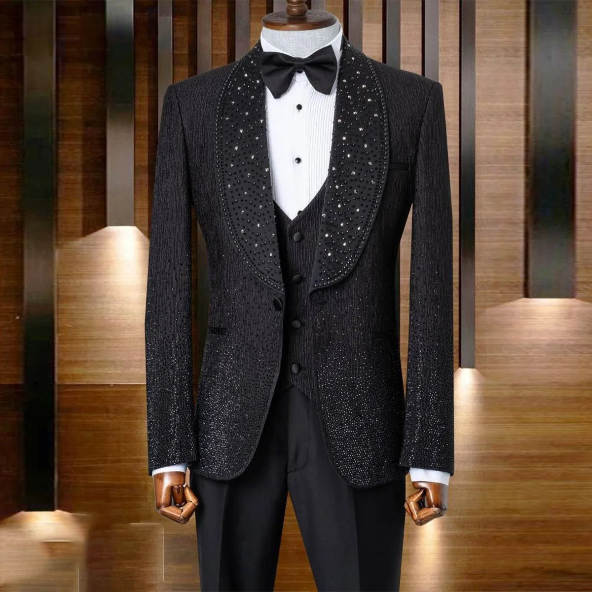 Diamond Wedding Groom Luxury 2 Pieces Sets Men Suits Slim Fit Tuxedos Shiny Male Prom Blazers Customized