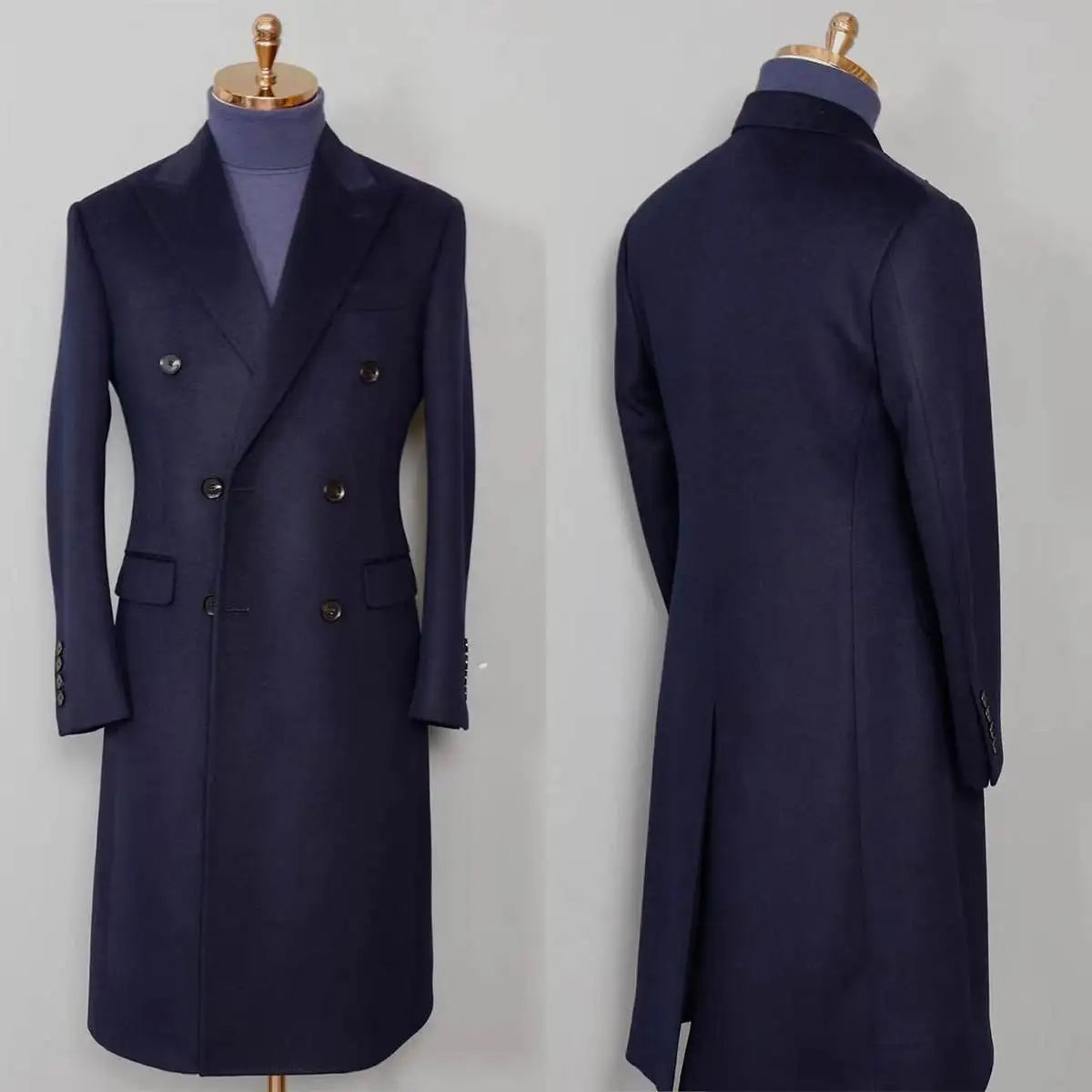 Classic Autumn Men Long Jacket Peaked Lapel Double Breasted Blazer Business Slim Fit Custom Made Only Coat
