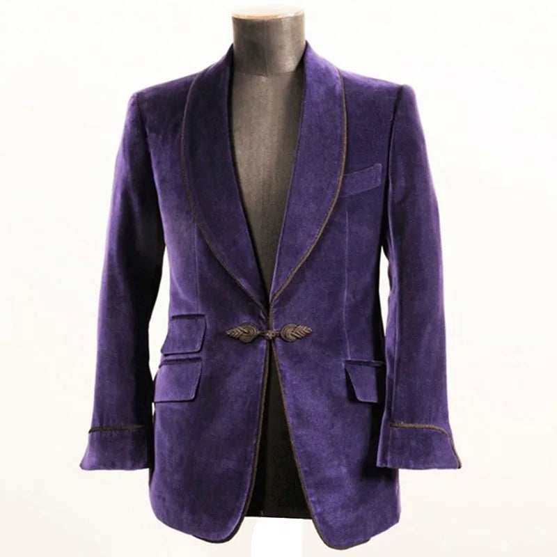 Costume homme 2 pièces à un bouton, revers châle, pour mariage, soirée, bal de promo (veste en velours), smoking 