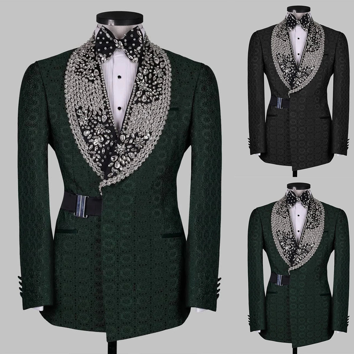 Vintage Man Suits Fit Slim Beading Crystal Shawl Lapel Party Prom 2 Pieces Set Blazer Rhinestone Customized Jacket Pants
