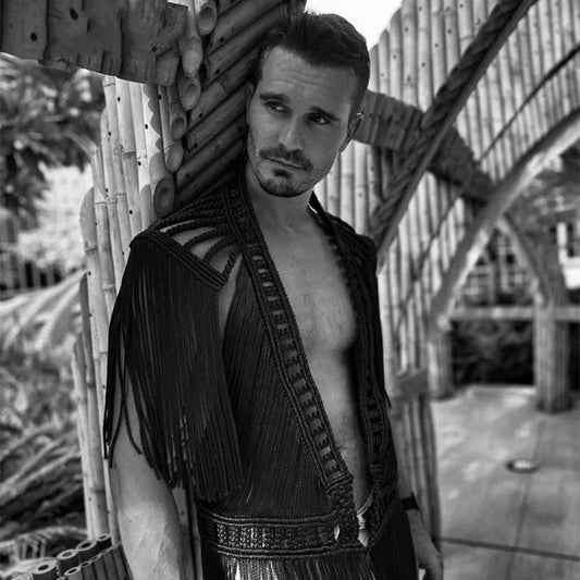 Crochet Handmade Knitted Tassel Men Cover Ups Bohemia Hollow Out Cardigans Summer Beach Bathing Suit Sexy Swimming Wear
