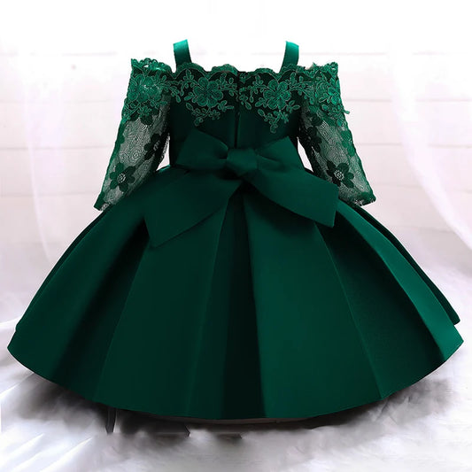 Robe de Noël pour bébé fille, tenue de baptême, de princesse, de fête, manches en dentelle, pour tout-petit, pour anniversaire de 1 an, robe de mariage