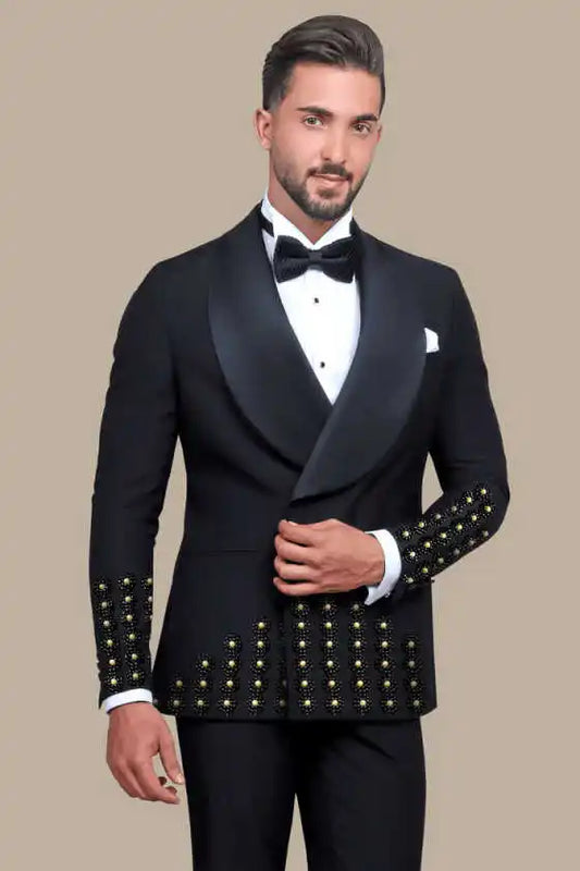 Gorgeous Wedding Tuxedos Handmade Beaded 2 Pcs Men Suit Classic Fit Jacket Pants Shawl Lapel Evening Party Coats Customized