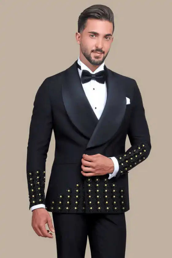 Gorgeous Wedding Tuxedos Handmade Beaded 2 Pcs Men Suit Classic Fit Jacket Pants Shawl Lapel Evening Party Coats Customized