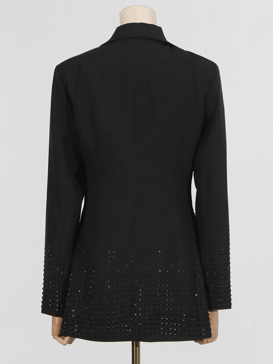 Office Patchwork Sequins Blazer for Women Notched Collar Long Sleeve Spliced Split Hem Temperament Coats Female Fashion New