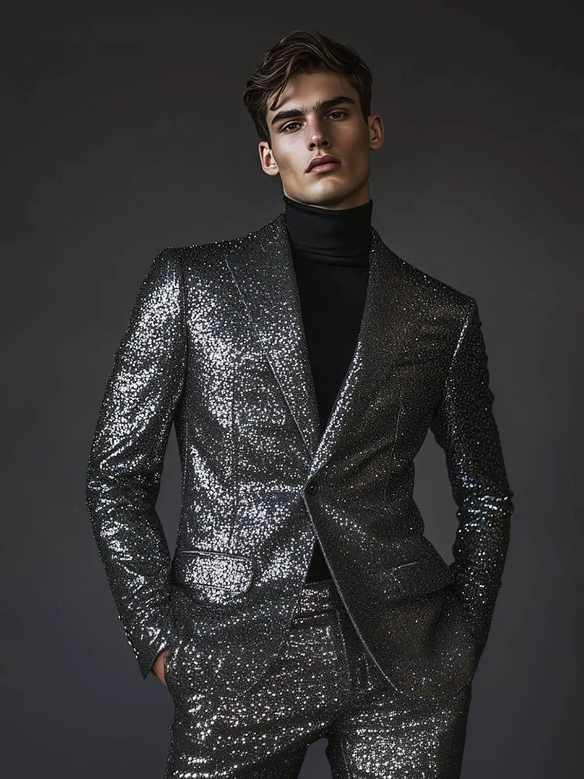 Esmoquin de boda para hombre con lentejuelas brillantes, solapa de pico negra, pantalones a medida, trajes para fiesta de cumpleaños, graduación, novio, 2 piezas
