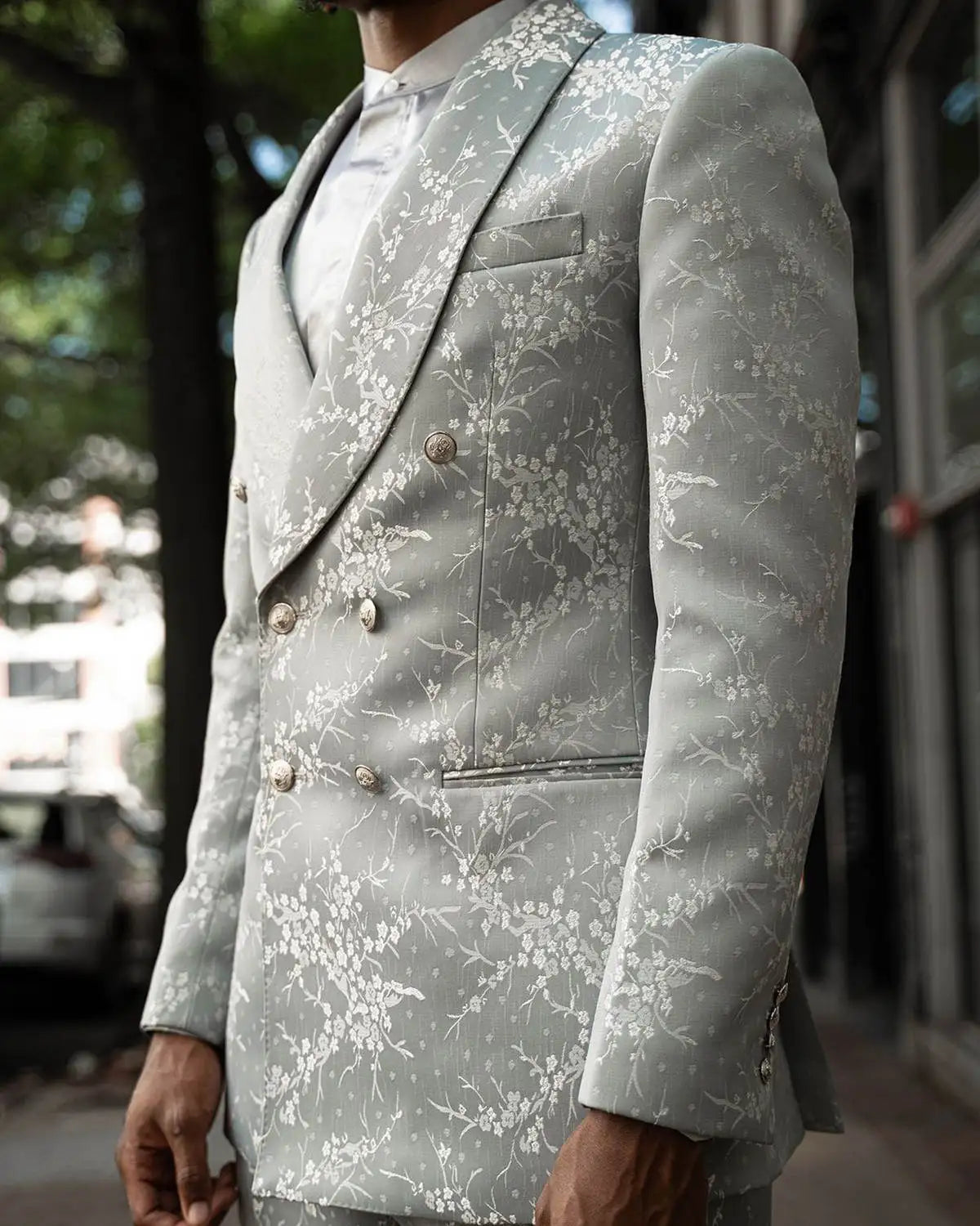 Classic Jacquard Men's Suit 2 Pieces Jacket Pants Shawl Lapel Double Breasted Coat Formal Occasion Prom Customized