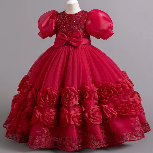Robe de mariée pour garçon de 4 à 12 ans, robe de soirée à paillettes, longue robe d'Halloween pour fille, spectacle de Noël, discours d'hôte 