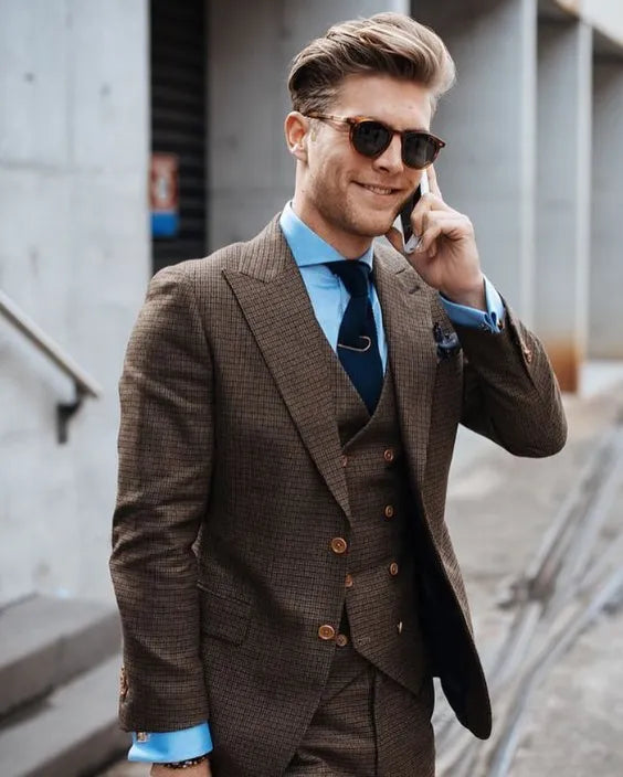 Trajes de hombre, traje marrón para hombre, 3 piezas, trajes de boda, vestido de fiesta, blazer vintage a medida, ropa para hombre, chaqueta, pantalón