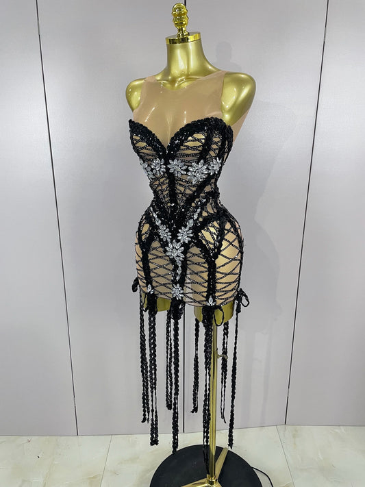 Robe courte sans manches à paillettes scintillantes et diamants scintillants pour femme, tenue de scène de déesse du tapis rouge