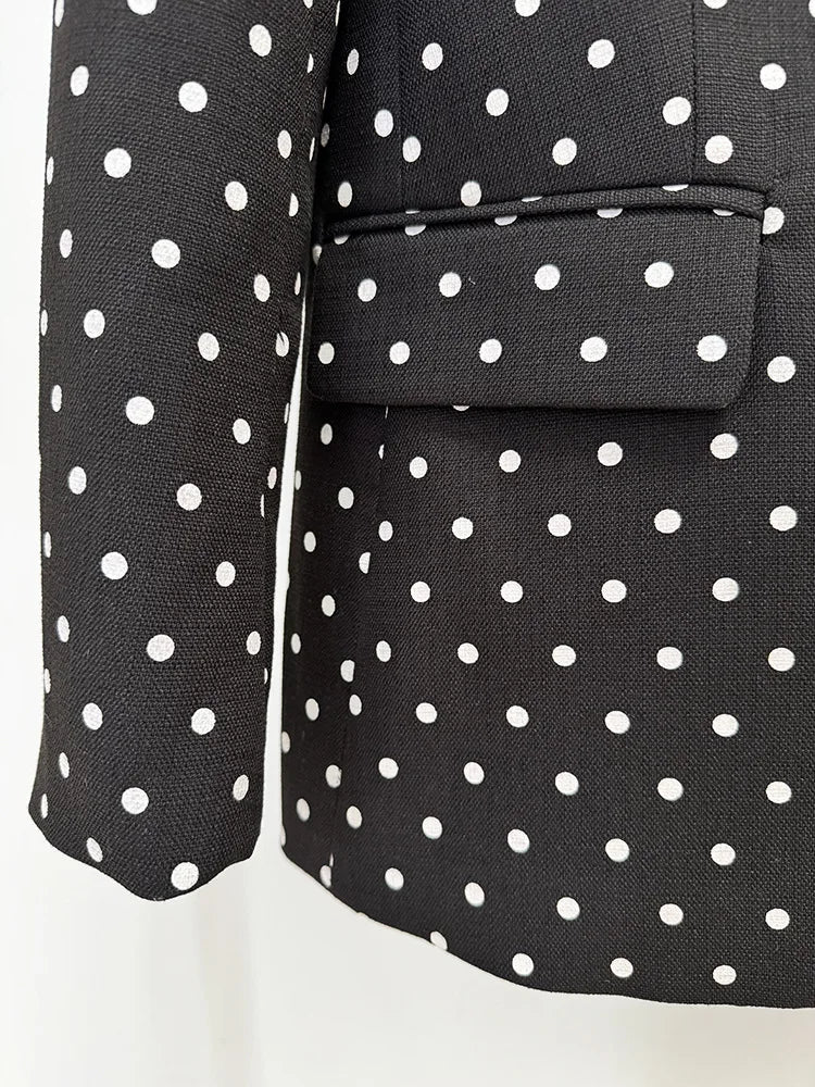 Designer Suit Women Bow Decorated Polka Dot Blazer Pants Set 2PCS