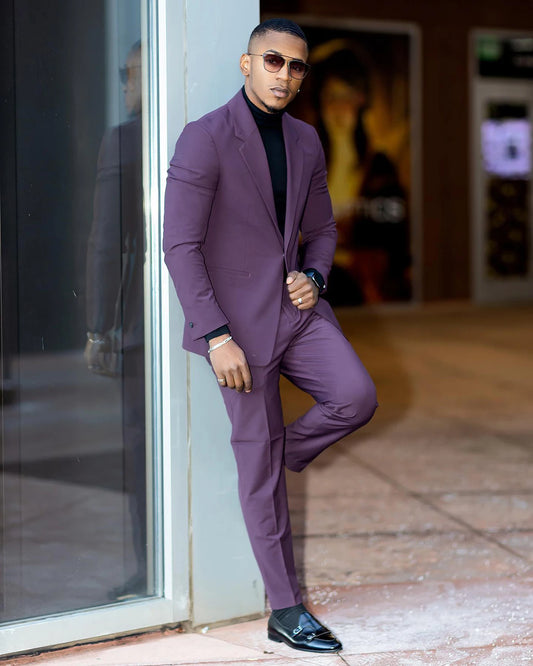 Elegant Men's Suits 2 Pieces Blazer Pants Peaked Lapel One Button Pure Slim Fit New Wedding Groom Custom Made Plus Size