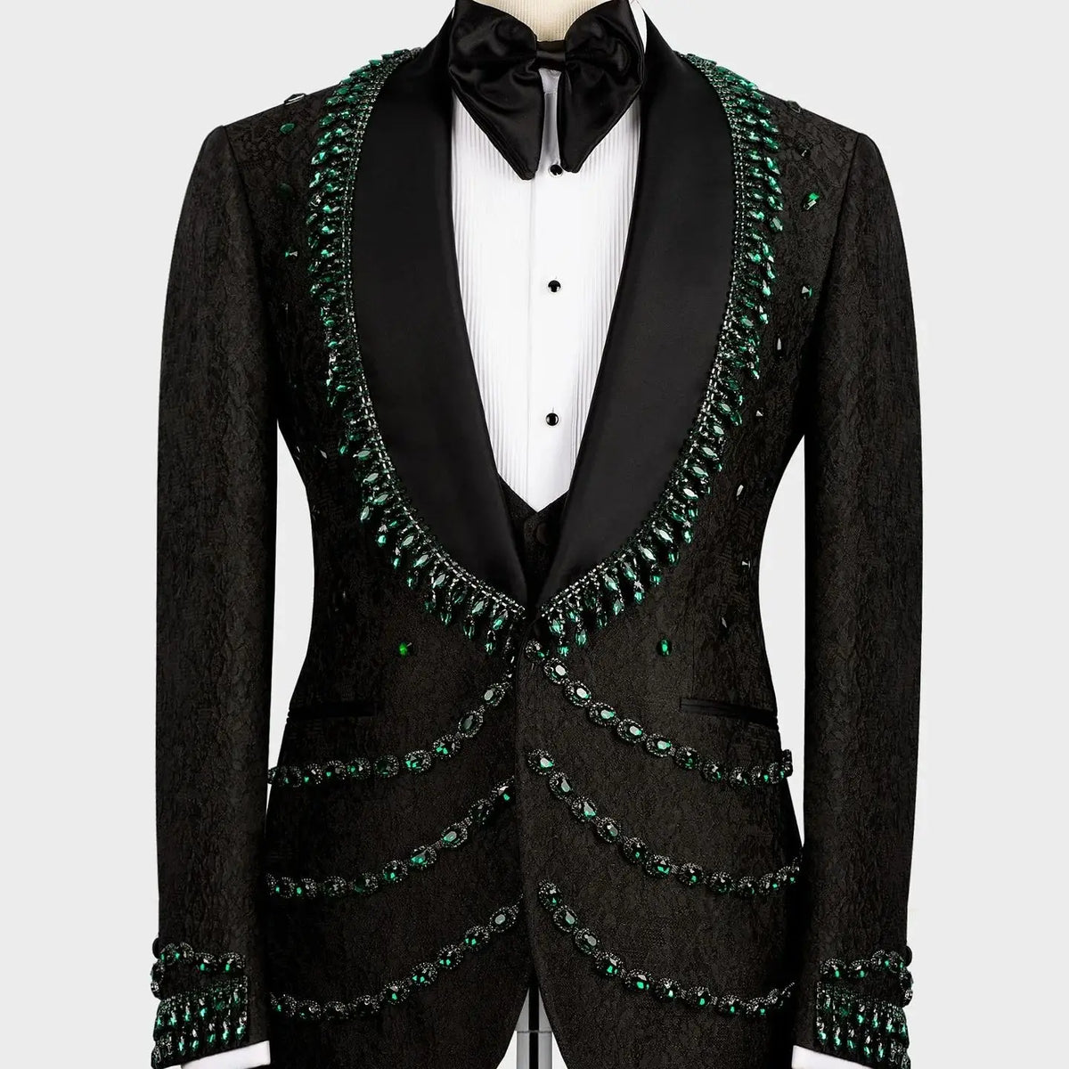 Vintage Men Suits Wedding 3 Pieces Set Coat Crystal Beaded Shawl Lapel Tailor-Made Jacquard Blazer Customized Jacket Vest Pants