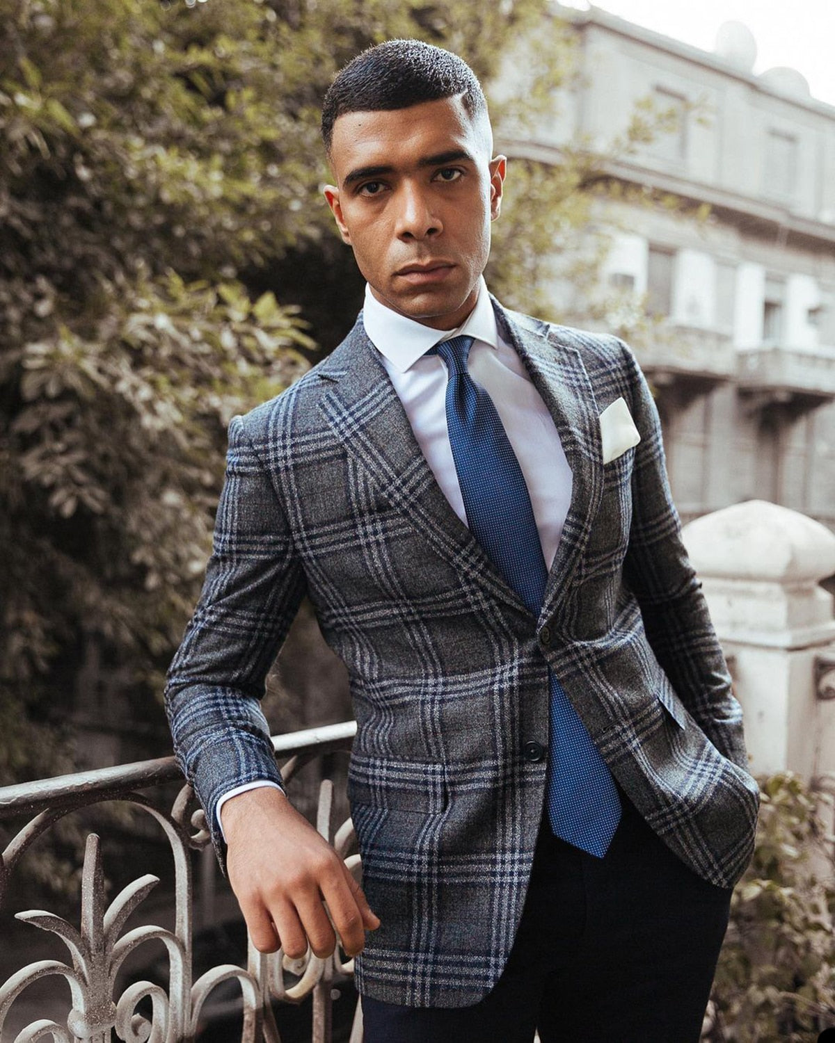 Costume 2 pièces bleu marine pour homme, blazer, pantalon, simple boutonnage, à carreaux, pour mariage, formel, travail, fête, décontracté, sur mesure 