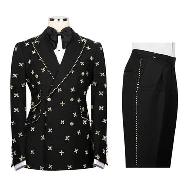 Mens Suit 2 Piece Jacket Pants Handmade Beads Customized Slim Fit Groom Tuxedo Wedding  Formal Occasions Tailored Party Wear
