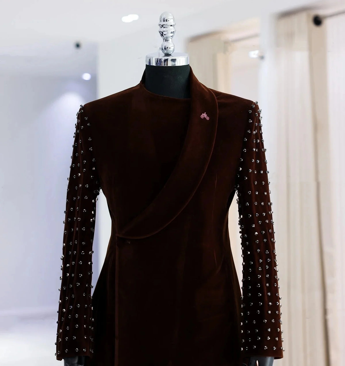 Men Suits Vintage Shawl Lapel Rhinestone Tailor-Made 2 Pieces Set Jacket Velvet Double Breasted Blazer Customized Coat Pants