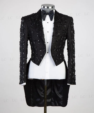 Costume 2 pièces luxueux pour homme, avec cristaux, perles et diamants, coupe slim, pour mariage, bal de promo, grande taille