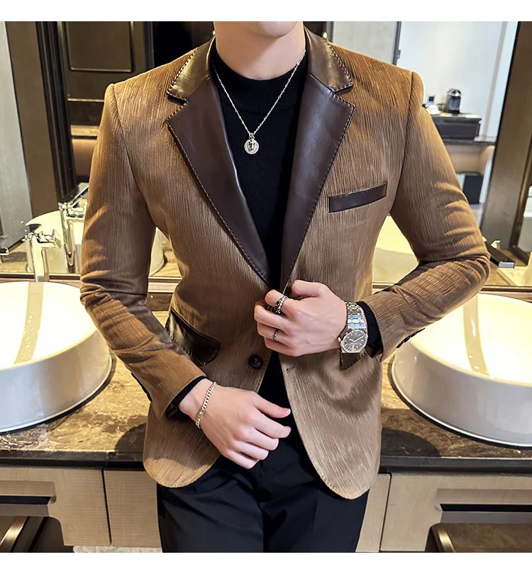 Stylish Black Velvet Suit Jacket for Men Elegant All-in-One Occasion Wear Luxury Deerskin Textured Design