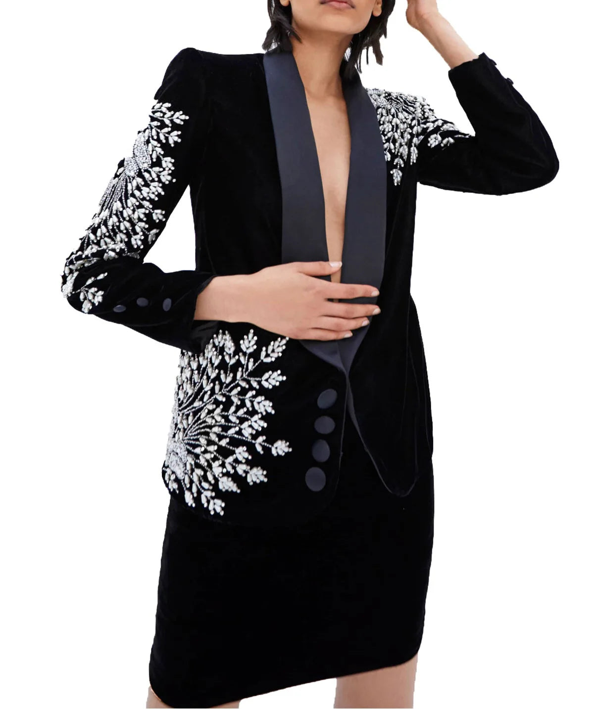 Velvet Women Skirt Suits Tea Length Slim Fit 2 Pcs Crystal Jacket Prom Evenings Guest Formal Wear Customized Party Outfits