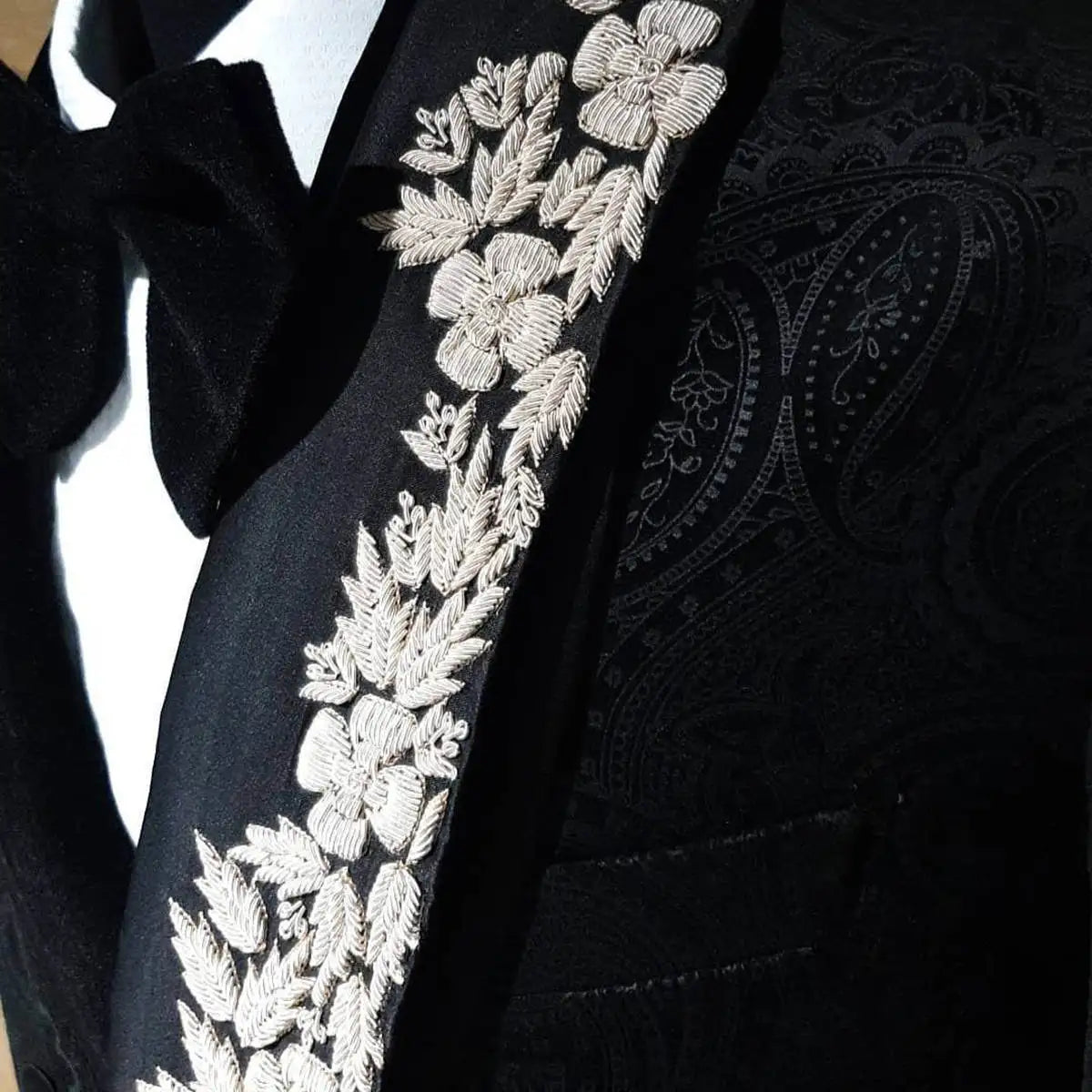 Men's Suit Tailor-Made 2 Pieces Set Coat Appliques Vintage Shawl Lapel Blazer Formal Occasion Customized Jacket Black Pants