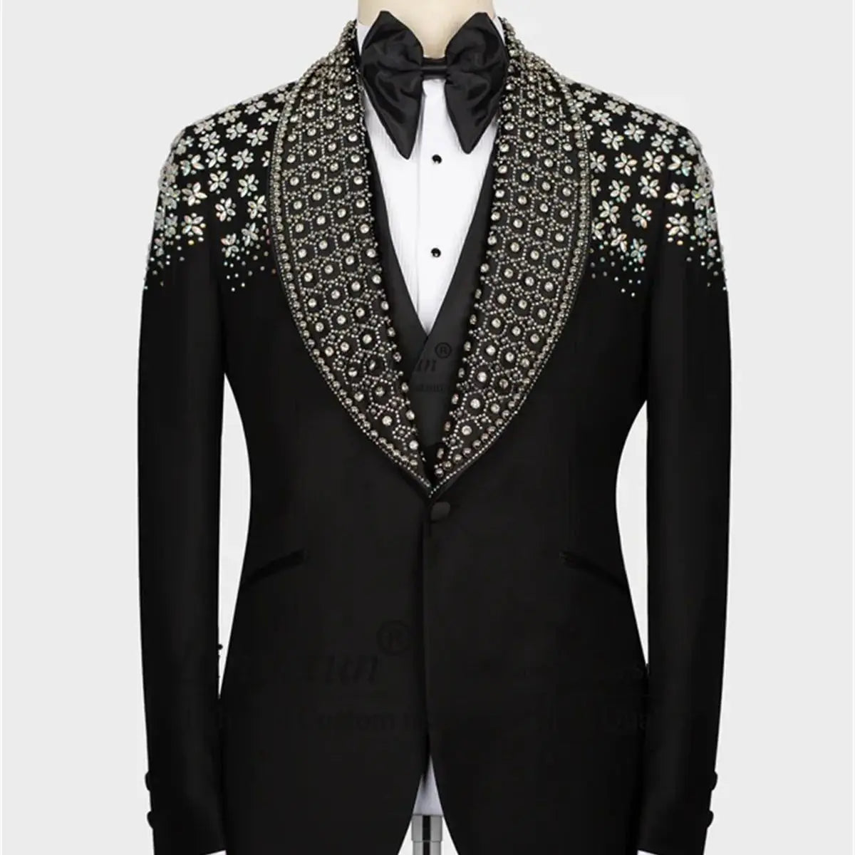 Stunning Beaded Crystals Tuxedos Men Suit 2 Pieces Sets Groom Wedding Slim Fit Formal Male Prom Blazers Customized