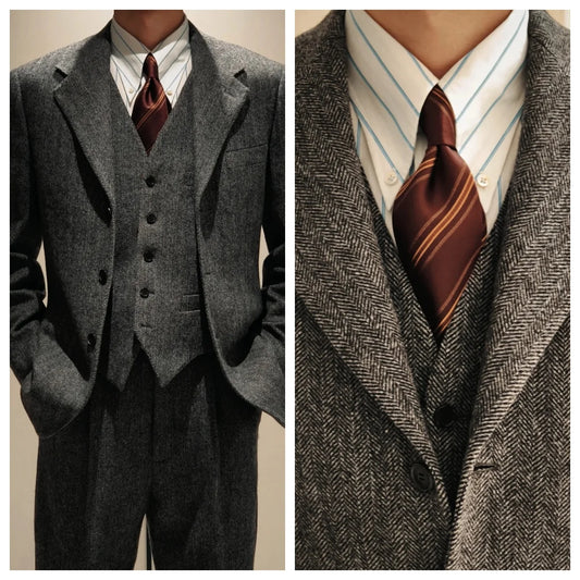 1930s Retro Herringbone Men's Single-breasted 3-piece Suit Thick Style for Autumn and Winter Wool Formal Elegant Banquet Suit