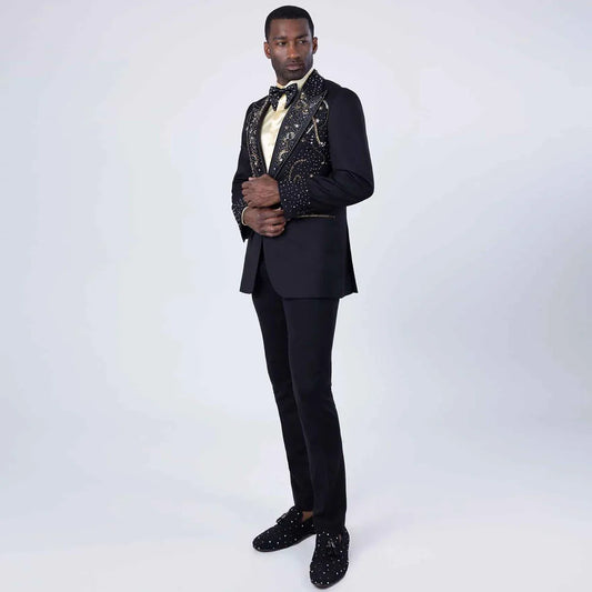 Customized Elegance Rhinestone Men Suits 2 Piece Sets Party Blazer Slim Fit Diamond Homme High Quality Formal Groom Tuxedos