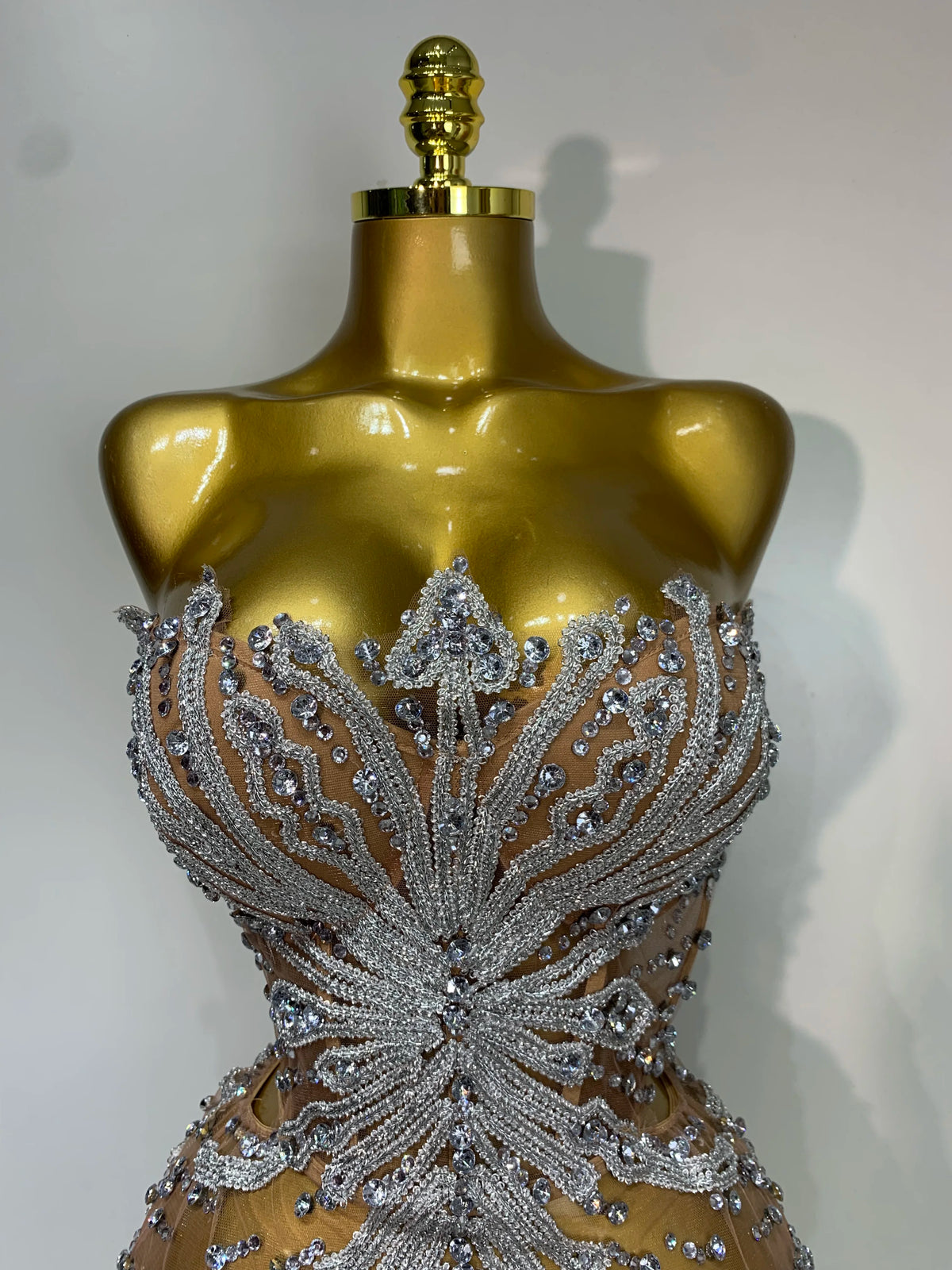 Women Sexy Strapless Rhinestones Mini Dress Performance Costume See Through Stage Dancer Club Evening Party Birthday Dress