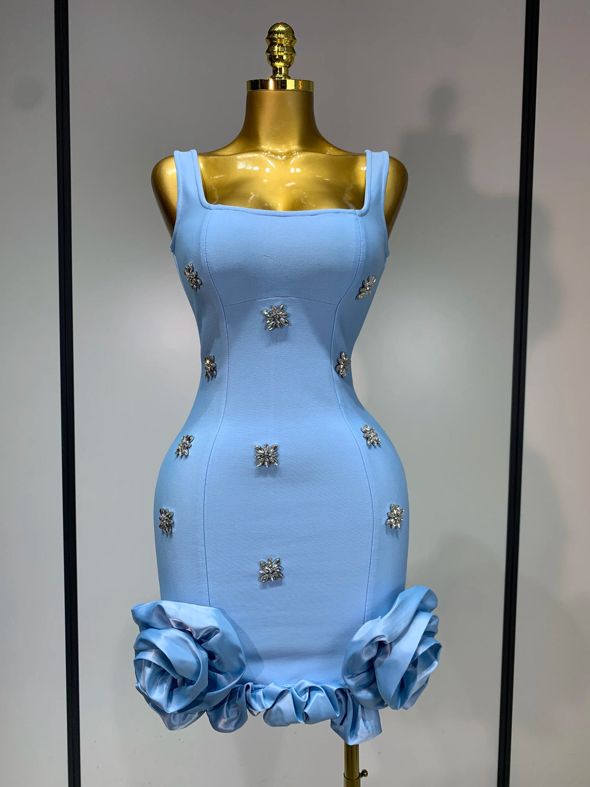 Women Sexy Square Collar Sparkly Rhinestone Bodycon Mini Bandage Dress Celebrate Evening Party Elegant Luxury Birthday Dress