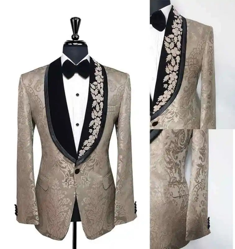 Classic Wedding Tuxedos Jacquard 1 Piece Set Jacket Formal Men Suit Shawl Lapel One Button Evening Suits Customized